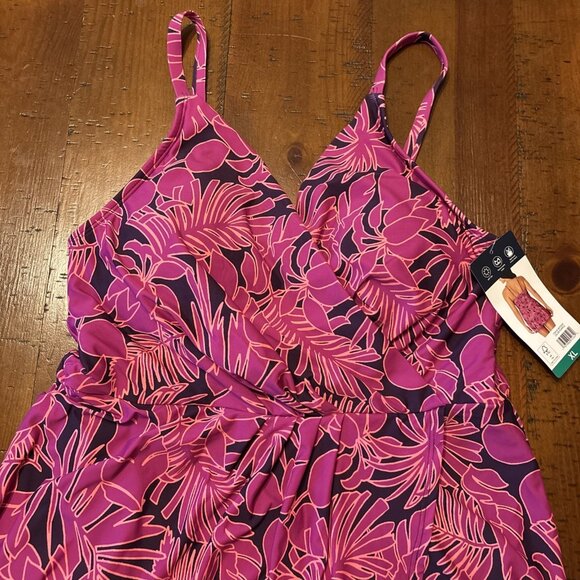 Lands' End Women's UPF 50 Removable Cups Swim Dress, Pink Purple Size XL NWT - Picture 2 of 8